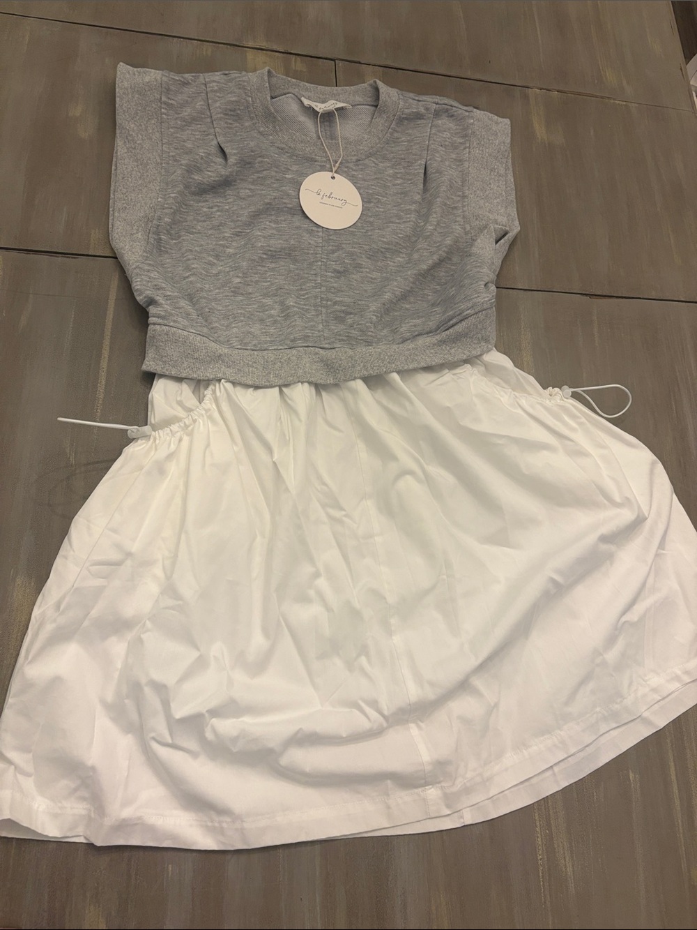 In February Grey Cropped Sweatshirt with White Skirt Panel dress